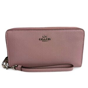 Coach Crossgrain Leather Long Zip Around Wristlet Wallet Ice Purple